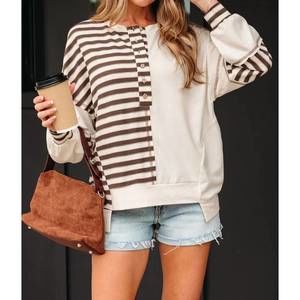 NEW THREADED PEAR ariana stripe stitched oversized sweatshirt in khaki stripe